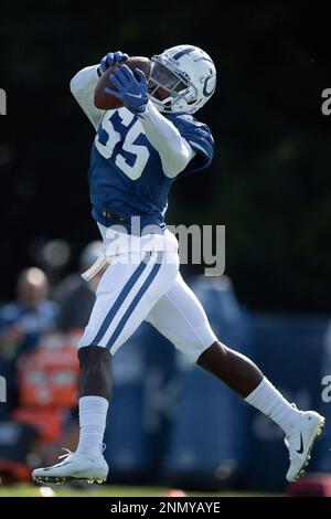 Indianapolis Colts quarterback Jacob Eason runs a drill during a joint  practice with the Carolina Panthers at the NFL team's football training  camp in Westfield, Ind., Thursday, Aug. 12, 2021. (AP Photo/Michael