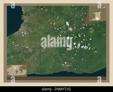 Princes Town, region of Trinidad and Tobago. High resolution satellite map. Locations of major cities of the region. Corner auxiliary location maps Stock Photo