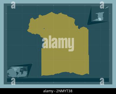 Princes Town, region of Trinidad and Tobago. Solid color shape. Locations of major cities of the region. Corner auxiliary location maps Stock Photo