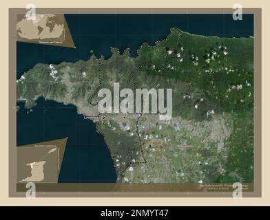 San Juan-Laventille, region of Trinidad and Tobago. High resolution satellite map. Locations and names of major cities of the region. Corner auxiliary Stock Photo