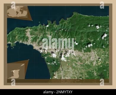 San Juan-Laventille, region of Trinidad and Tobago. Low resolution satellite map. Corner auxiliary location maps Stock Photo