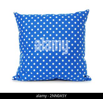 Soft blue pillow with dots isolated on white Stock Photo