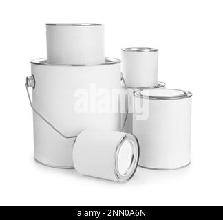 Set of blank paint cans isolated on white Stock Photo