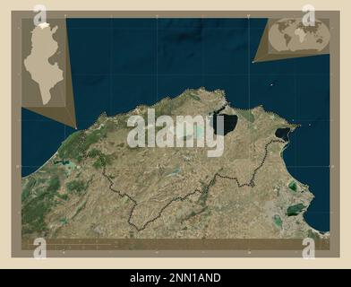 Bizerte, governorate of Tunisia. High resolution satellite map. Corner auxiliary location maps Stock Photo