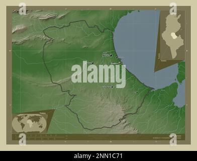 Gabes, governorate of Tunisia. Elevation map colored in wiki style