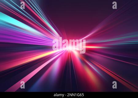 futuristic night road high speed fast zoom blur motion blur neon vibrant colors abstract background illustration for graphic design Stock Photo