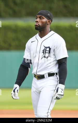 KANSAS CITY, MO - JULY 20: Detroit Tigers left fielder Akil Baddoo (60) as  seen during a MLB game between the Detroit Tigers and the Kansas City  Royals on July 20, 2023