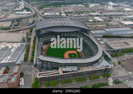 aerial view of Safeco Field retractable roof baseball stadium, Seattle ...