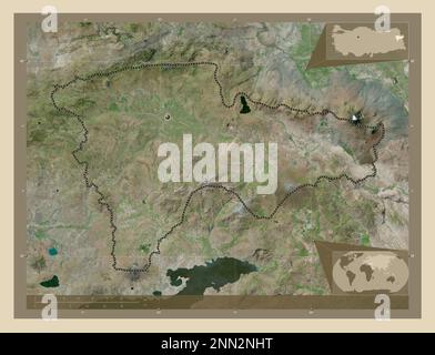 Agr, province of Turkiye. High resolution satellite map. Corner auxiliary location maps Stock Photo