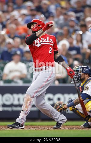 MILWAUKEE, WI - JULY 11: Cincinnati Reds starting pitcher Luis Castillo  (58) and catcher Tyler Stephenson (37) talk during the MLB game against the  Milwaukee Brewers on July 11, 2021 at American Family Field in Milwaukee,  WI. (Photo by Joe Robbins