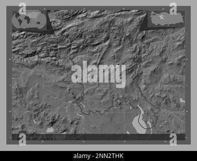 Ankara, province of Turkiye. Bilevel elevation map with lakes and ...