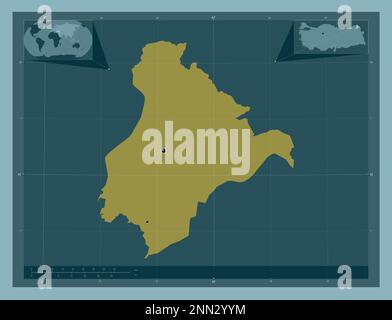 Ardahan, province of Turkiye. Solid color shape. Locations of major cities of the region. Corner auxiliary location maps Stock Photo