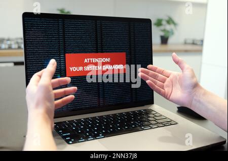 The operating system is damaged after a hacker attack. Digital security. Stock Photo