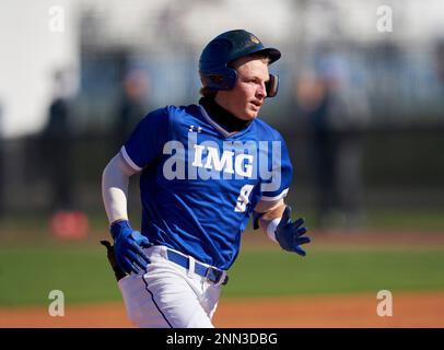 IMG Academy Ascenders second baseman Drake Varnado (9) during a game  against the Lakeland Dreadnaughts on February 20, 2021 at IMG Academy in  Bradenton, Florida. (Mike Janes/Four Seam Images via AP Stock