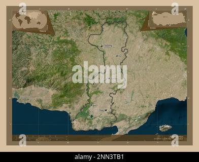 Edirne, province of Turkiye. Low resolution satellite map. Corner ...