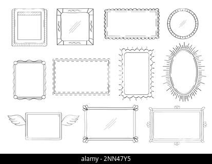 Frames, mirror set in hand drawn style. Vintage image frame doodle ...