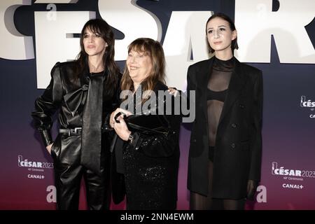 Charlotte Gainsbourg, Jane Birkin and Alice Attal arrive at the 48th Cesar Film Awards at L Olympia, on February 24, 2023 in Paris, France. Photo by David Niviere/ABACAPRESS.COM Stock Photo