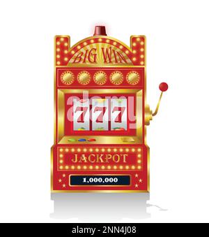 Golden slot machine vector illustration isolated on white background. Stock Vector