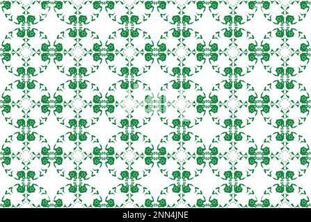 Ceramic tile mosaic in Arabic Moroccan style, vector illustration. Green emerald contrast color ornate seamless pattern Stock Vector