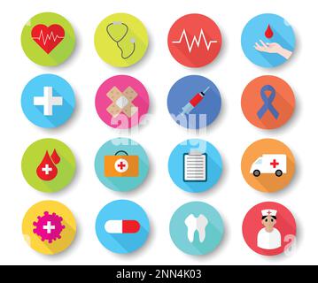 Medical kit colorful icons vector illustration isolated on white background. Stock Vector