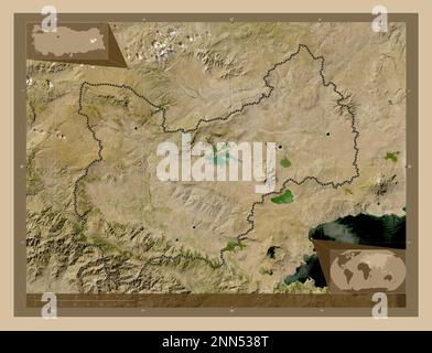 Mus, province of Turkiye. Low resolution satellite map. Locations and ...