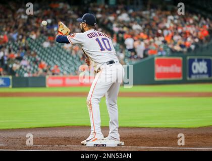 HOUSTON, TX - JULY 02: Houston Astros first baseman Yuli Gurriel (10)  sports his signature haircut during the MLB game between the New York  Yankees and Houston Astros on July 2, 2107