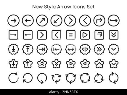 arrow icon vector set with black and white color, left arrow, right arrow, up arrow, down, curved Stock Vector