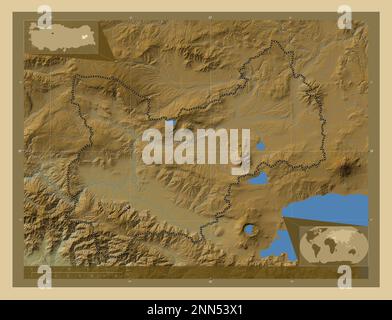 Mus, province of Turkiye. Colored elevation map with lakes and rivers ...