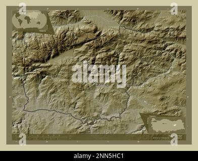 Tunceli, province of Turkiye. Colored elevation map with lakes and ...