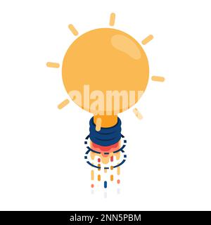 Flat 3d Isometric Idea Rocket Launch. Business Idea and Startup Concept. Stock Vector