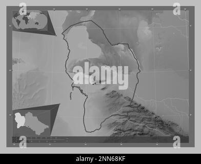 Balkan, province of Turkmenistan. Grayscale elevation map with lakes ...