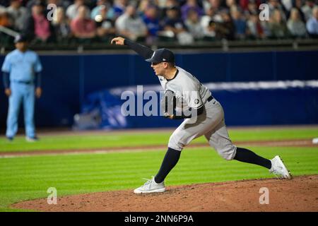 BUFFALO, NY - JUNE 17: New York Yankees Catcher Gary Sanchez (24) hits a  single during the seventh inning of a Major League Baseball game between the  New York Yankees and the