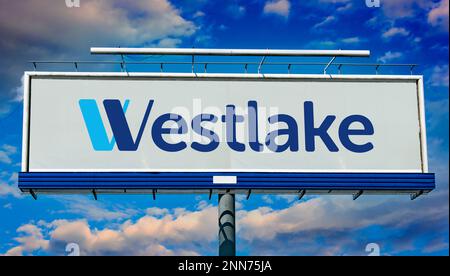 POZNAN, POL - JAN 11, 2023: Advertisement billboard displaying logo of Westlake Corporation, an international manufacturer and supplier of petrochemic Stock Photo