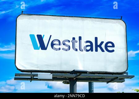 POZNAN, POL - JAN 11, 2023: Advertisement billboard displaying logo of Westlake Corporation, an international manufacturer and supplier of petrochemic Stock Photo