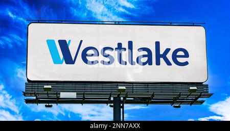 POZNAN, POL - JAN 11, 2023: Advertisement billboard displaying logo of Westlake Corporation, an international manufacturer and supplier of petrochemic Stock Photo