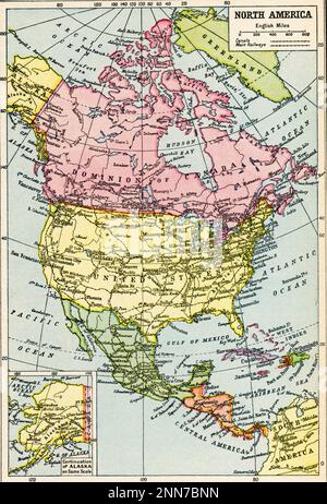 A map of North America, c1922. A 1920s map of North America. Stock Photo