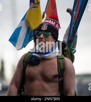 Wrexham, Wrexham County Borough, Wales. 25th February 2023. Fundraiser ‘SpeedoMick’ surprise guest at the Racecourse, during Wrexham Association Football Club V Dorking Wanderers Football Club at The Racecourse Ground, in in the Vanarama National League. (Credit Image: ©Cody Froggatt/Alamy Live News) Stock Photo