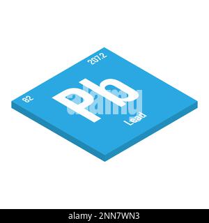 Lead, Pb, periodic table element with name, symbol, atomic number and weight. Heavy metal with various industrial uses, such as in batteries, plumbing, and as a component of certain alloys. Stock Vector