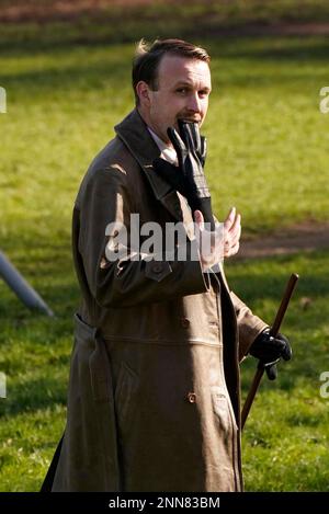 Alek Yerbury attending the Patriotic Alternative protest in Tower Gardens in Skegness, Lincolnshire near to the County Hotel used to house asylum seekers. The demonstration organised by the far-right group aims to show public dissatisfaction at asylum seekers being housed in the coastal town's hotels. Picture date: Saturday February 25, 2023. Stock Photo