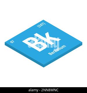 Berkelium, Bk, periodic table element with name, symbol, atomic number and weight. Synthetic radioactive element with potential uses in scientific research and nuclear power. Stock Vector