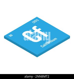 Californium, Cf, periodic table element with name, symbol, atomic number and weight. Synthetic radioactive element with potential uses in scientific research and nuclear power. Stock Vector