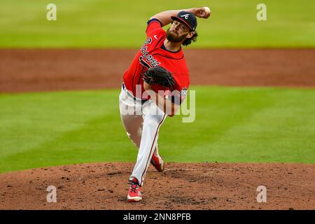 Atlanta Braves pitcher Ian Anderson (36) tosses a pitch during the start of  Major League Baseball