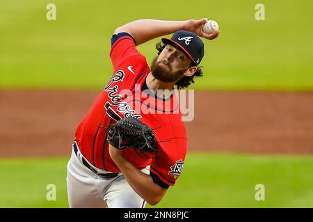 Atlanta Braves pitcher Ian Anderson (36) tosses a pitch during the start of  Major League Baseball