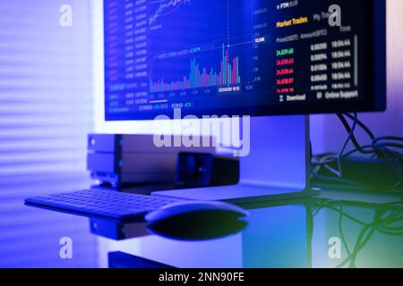 Trading Data of Cryptocurrency Marketplace Displayed on Computer Monitor. Business and Modern Crypto Financial Theme. Stock Photo