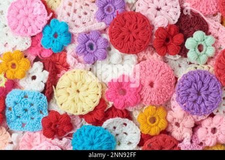 different patterns of knitted wool fabric abstract, full frame of colorful woven yarn, knitting and crafting concept background wallpaper Stock Photo