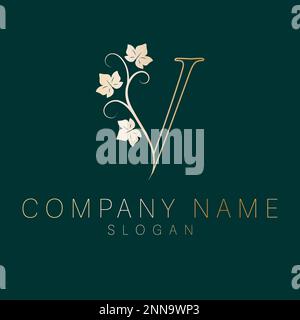 Elegant logo. V letter with leaves nature icon. V monogram logo design. Stock Vector