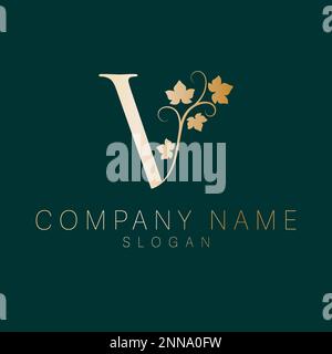 Elegant logo. V letter with leaves nature icon. V monogram logo design. Stock Vector