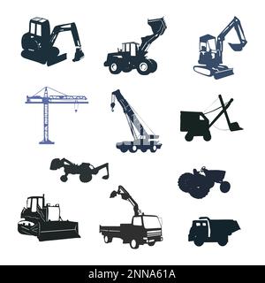 Construction Machines Heavy Equipment Icons Set Stock Vector