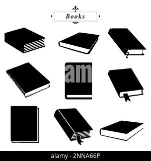 Black Books Notebooks Organizer Object Icons Set Stock Vector