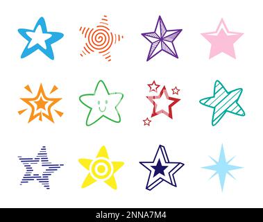 Cartoonish Doodle Colorful Multicolored Funny Star Icon Set Stock Vector